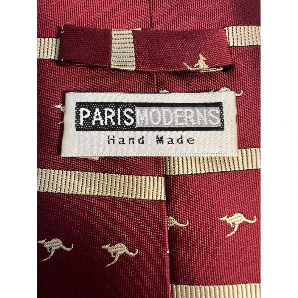 Vintage Paris Moderns Mens Burgundy Kangaroo Stripe Hand Made Neck Tie‎